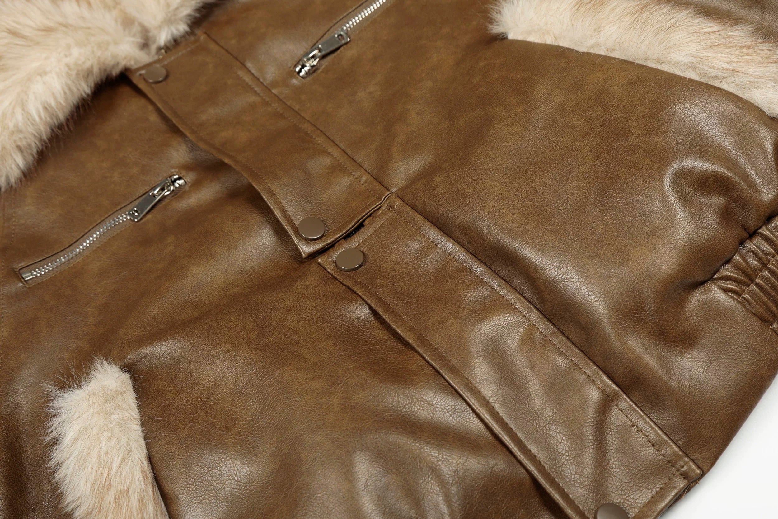 Faux Leather Fur-Trim Short Jacket mry002011