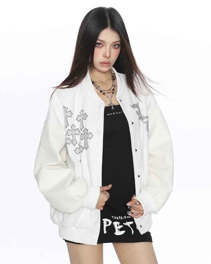 Cross Rhinestone Varsity Jacket mry002014