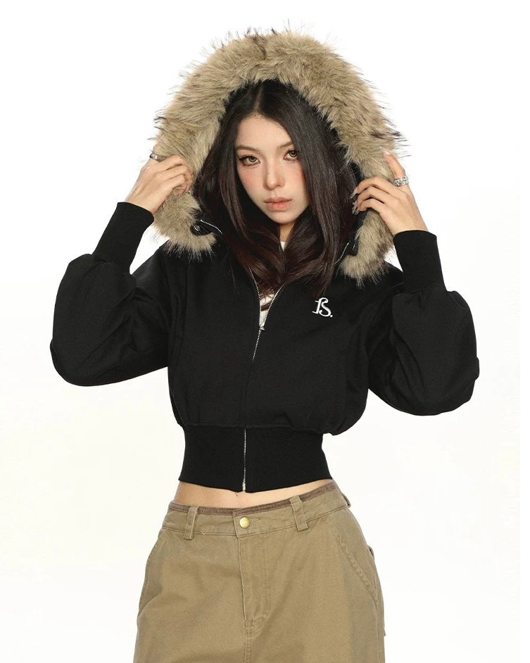 Fur Trim Cropped Jacket mry002069