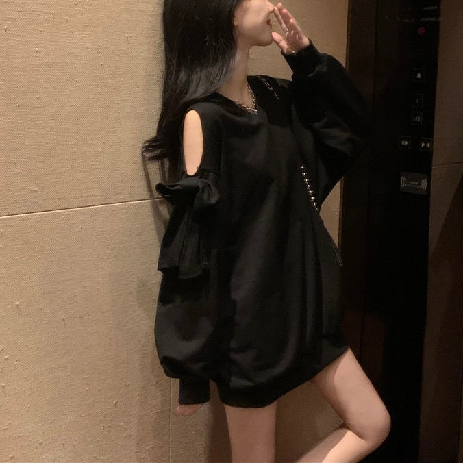 ルーズ ミッドレングス 肩リボン トップス mry000131