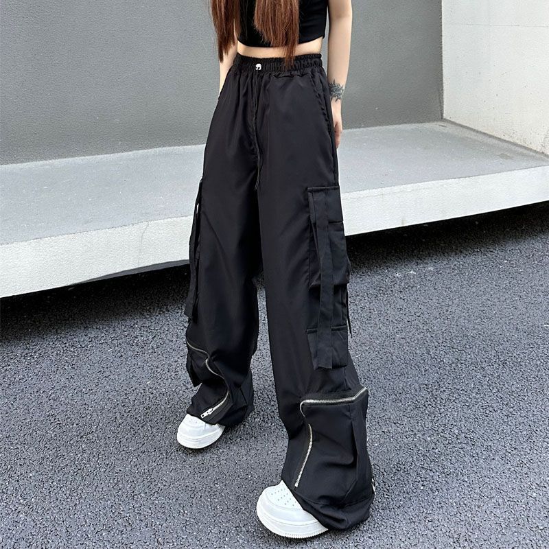 2023SS サイド ジップアップ ポケット ハイウエスト カーゴパンツ ユニセックス 韓国ストリート 韓国カジュアル mry000872