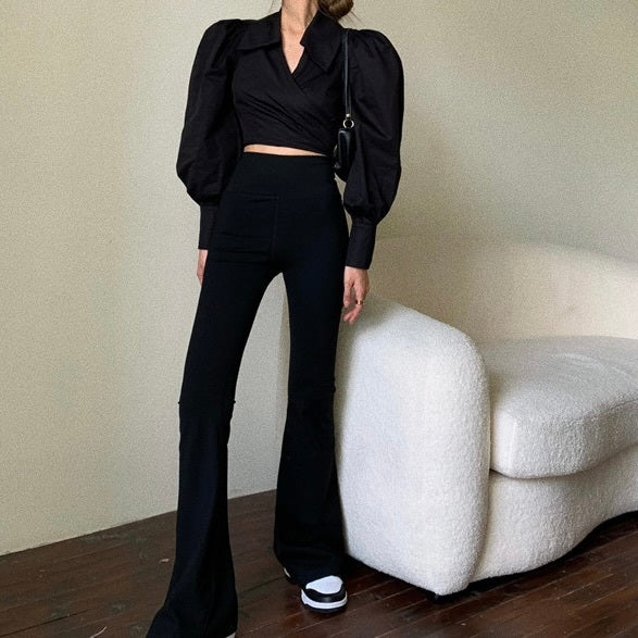 ハイウエスト フレアパンツ 薄手 mry000040