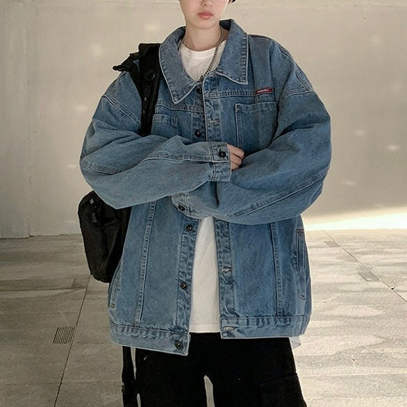 2カラー展開 アメリカン 韓国ストリート 韓国カジュアル レトロ バックプリント デニムジャケット mry001278