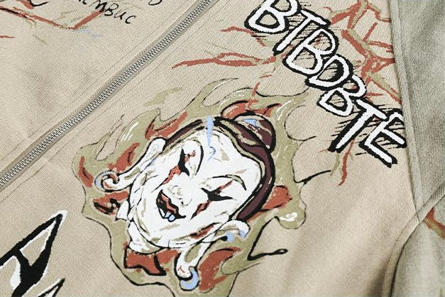 Graphic Print Zip Jacket mry001788