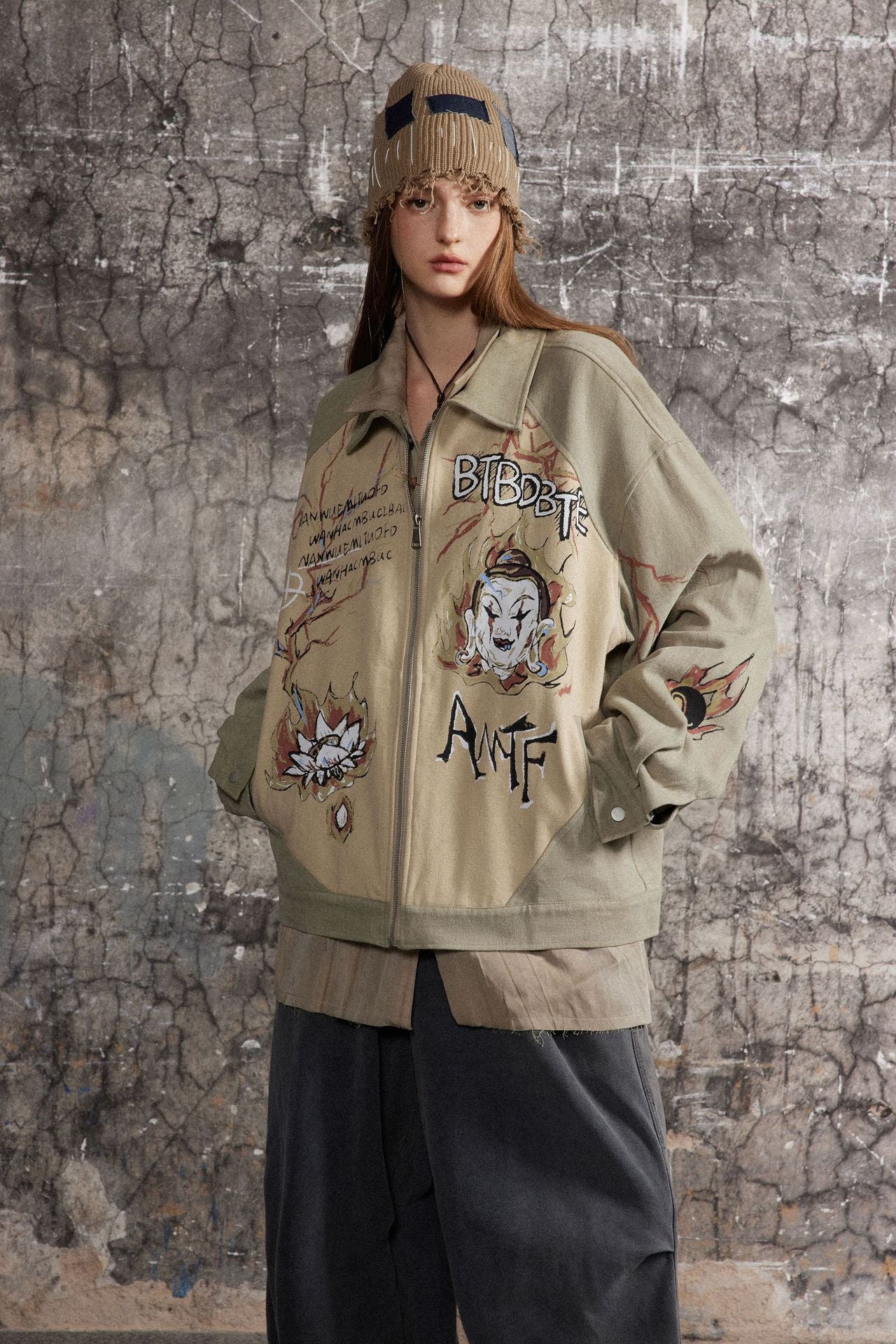 Graphic Print Zip Jacket mry001788