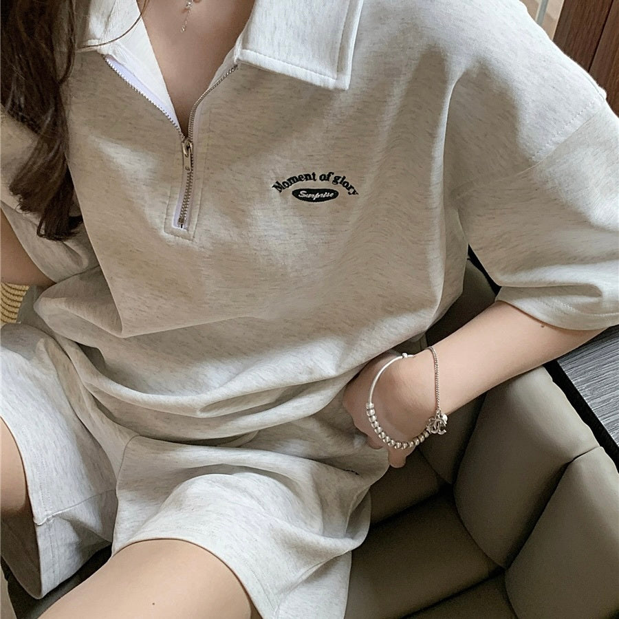 カジュアル ゆったり ハーフジッパー スウェット セット mry000071