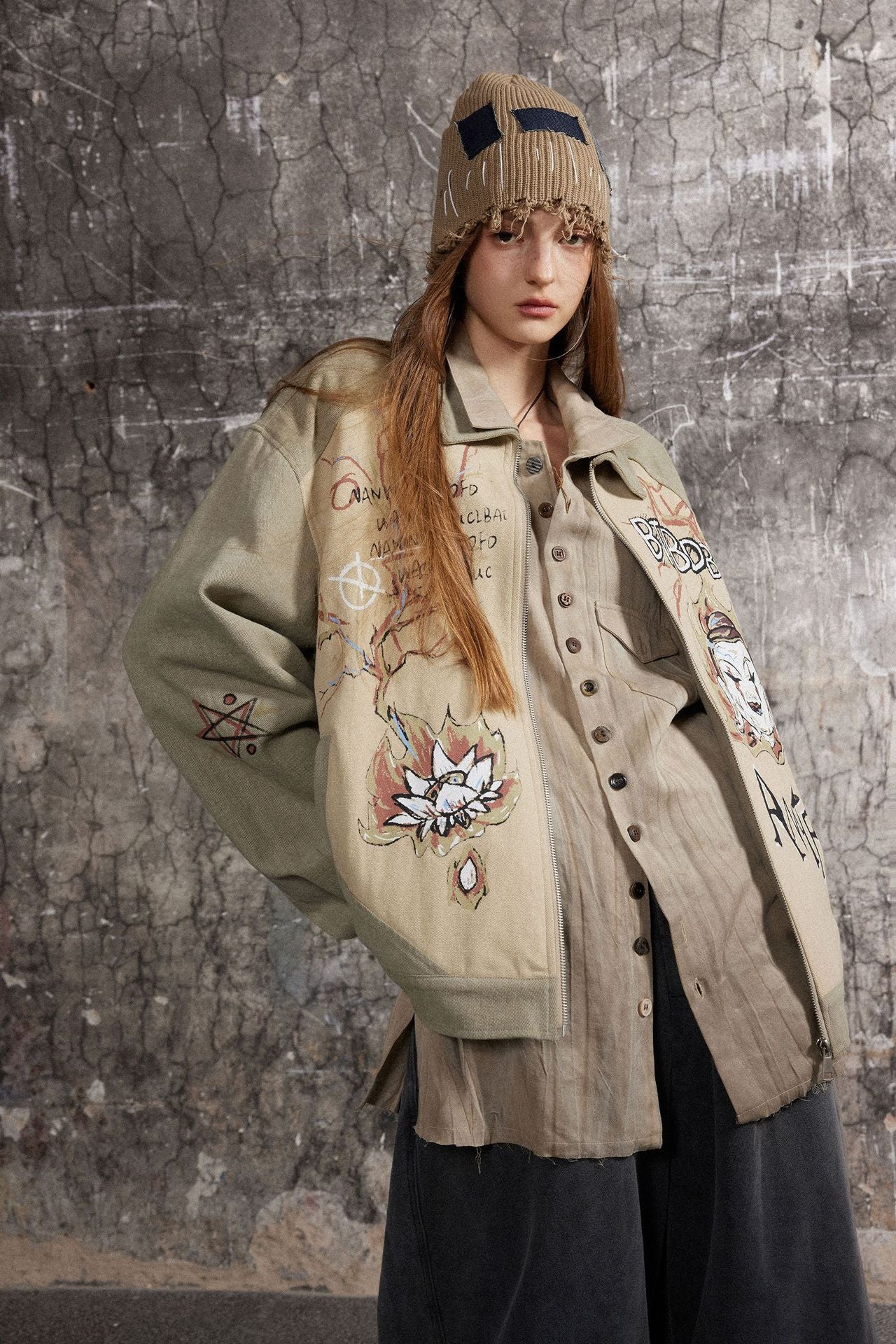 Graphic Print Zip Jacket mry001788