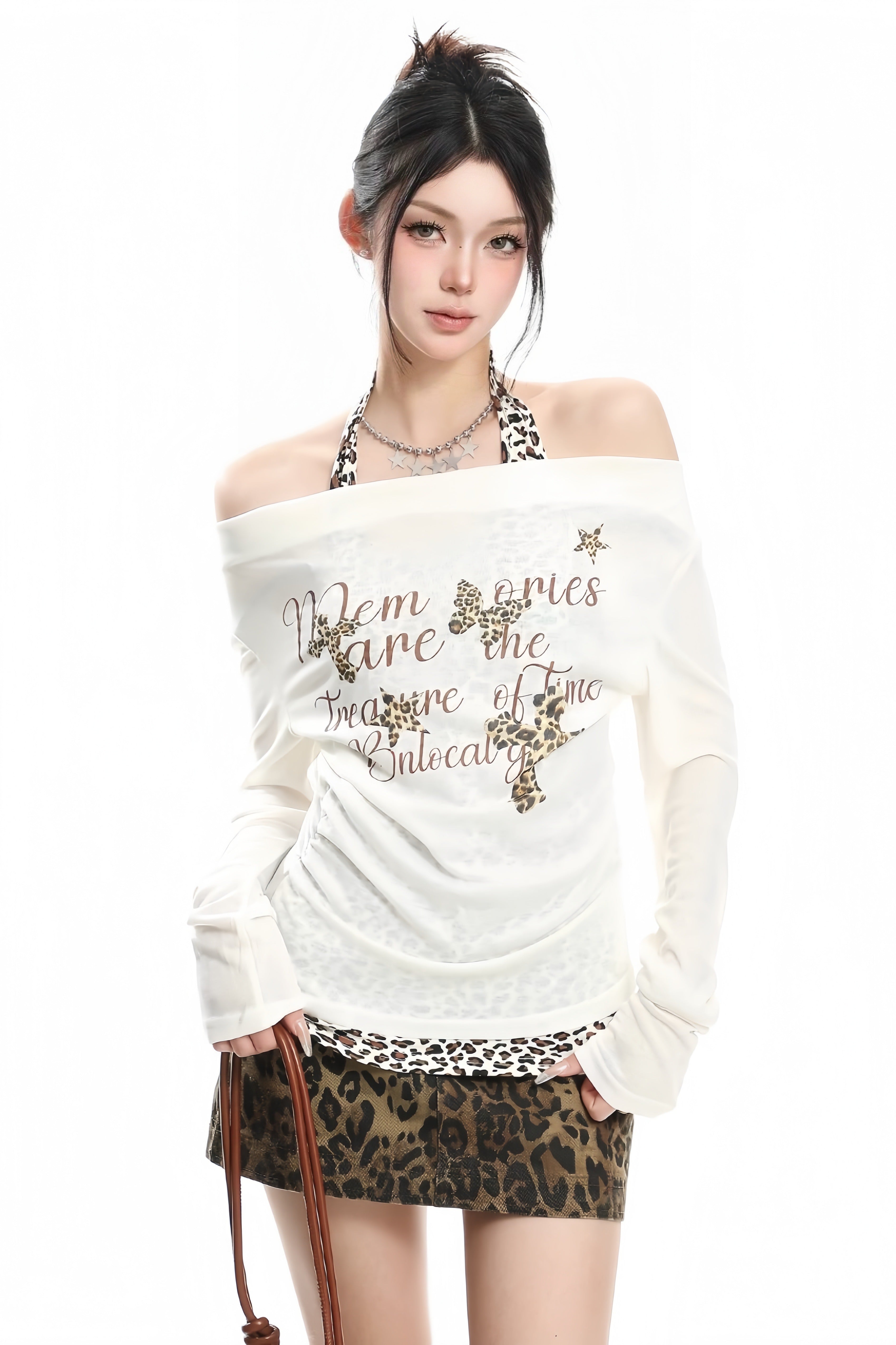 【トップス】 レオパードオフショルロンT mry002362