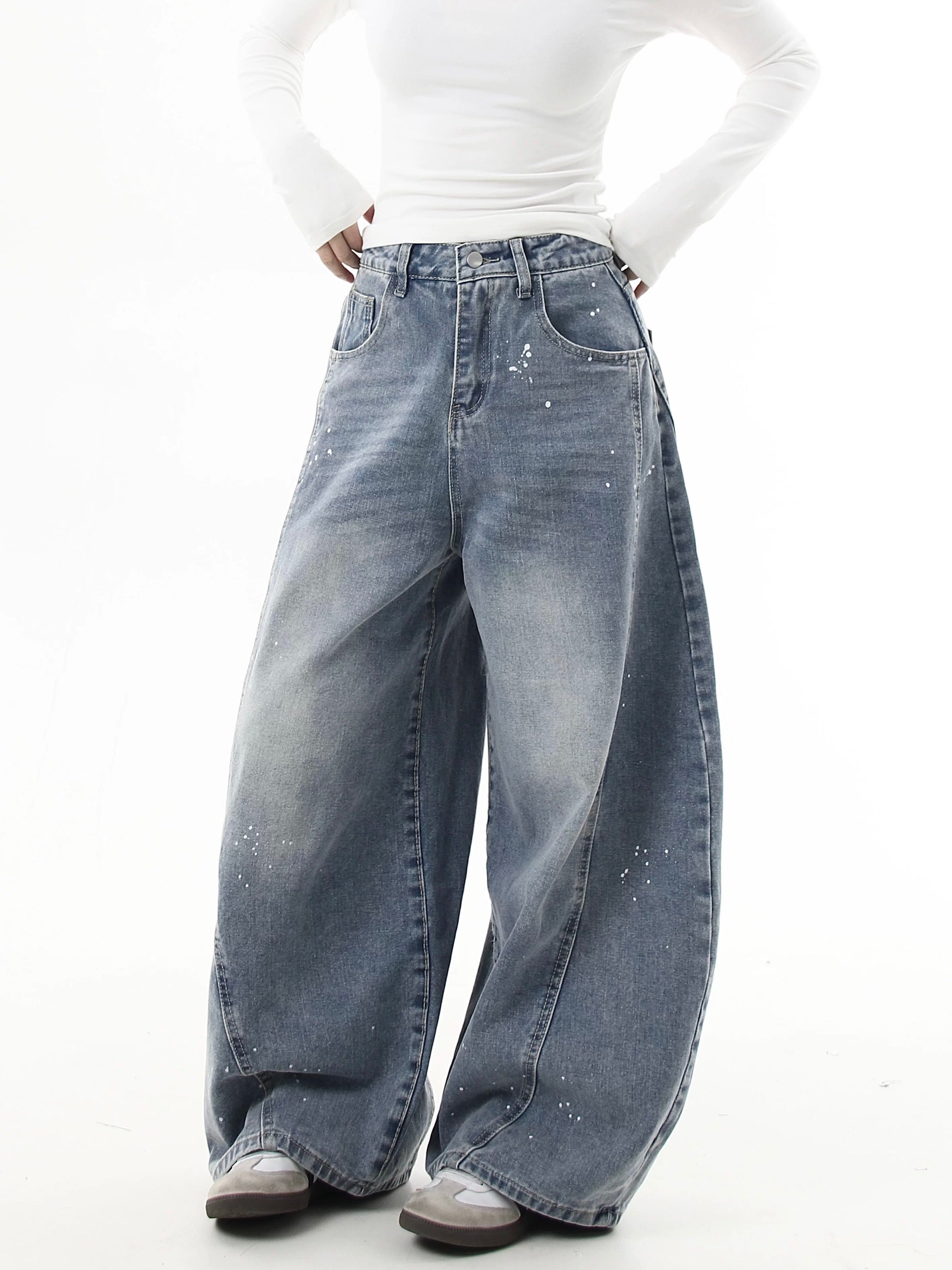 『評価★4.8以上/人気急上昇中💬💥』【COVER:FIT】2color Splatter Wash Balloon Denim Pants mry001753