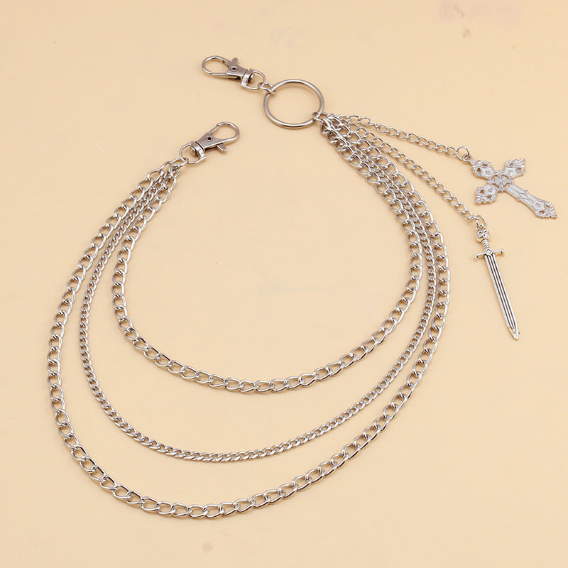 Cross Sword Layered Silver Wallet Chain mry001921