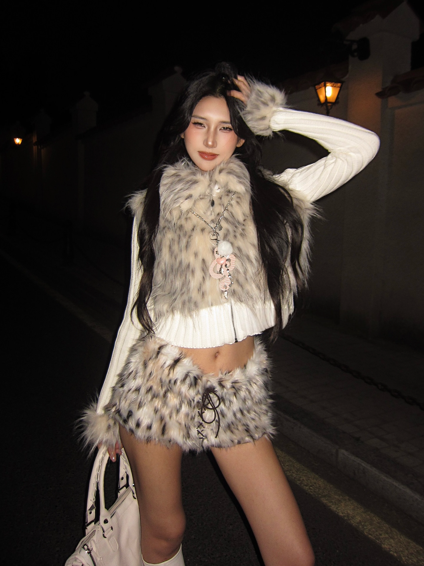 Faux Fur Panel Knit Jacket mry002108