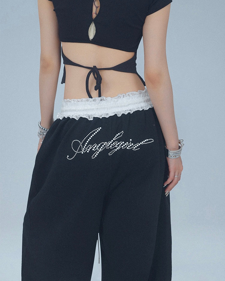 【YURU:FIT】Lace Waist Wide-Leg Sweatpants mry001877