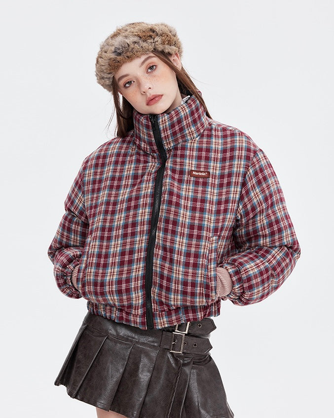 【2color】Reversible Checkered Short Down Jacket mry001802