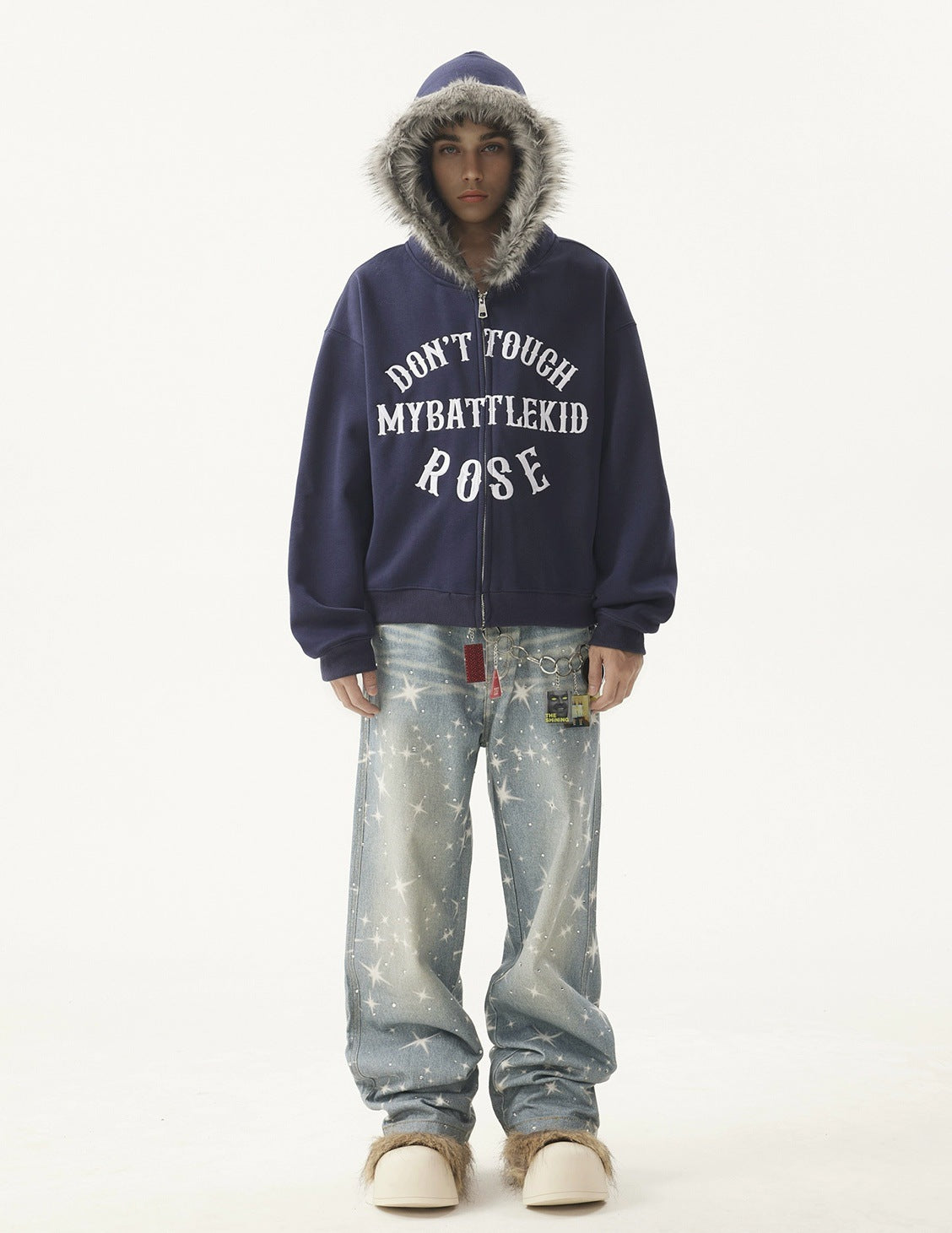 【3color】Fur Hood Graphic Hoodie mry001812