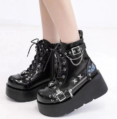 Chain Buckle Platform Combat Boots mry001977