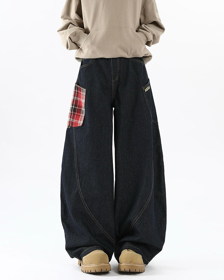 【COVER:FIT】 Plaid Patch Wide-Leg Denim Pants mry001859