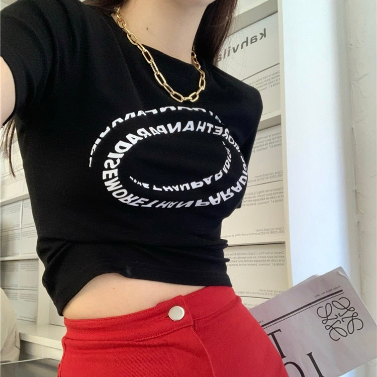 レタープリント スリムフィット ショートトップス mry000099