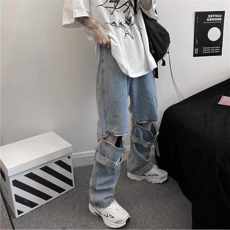 リップドジーンズ ジッパー取り外し可能 ルーズパンツ mry000019