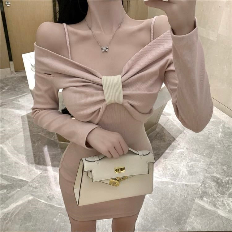 ビッグリボン デザイン ニット ワンピース mry000167