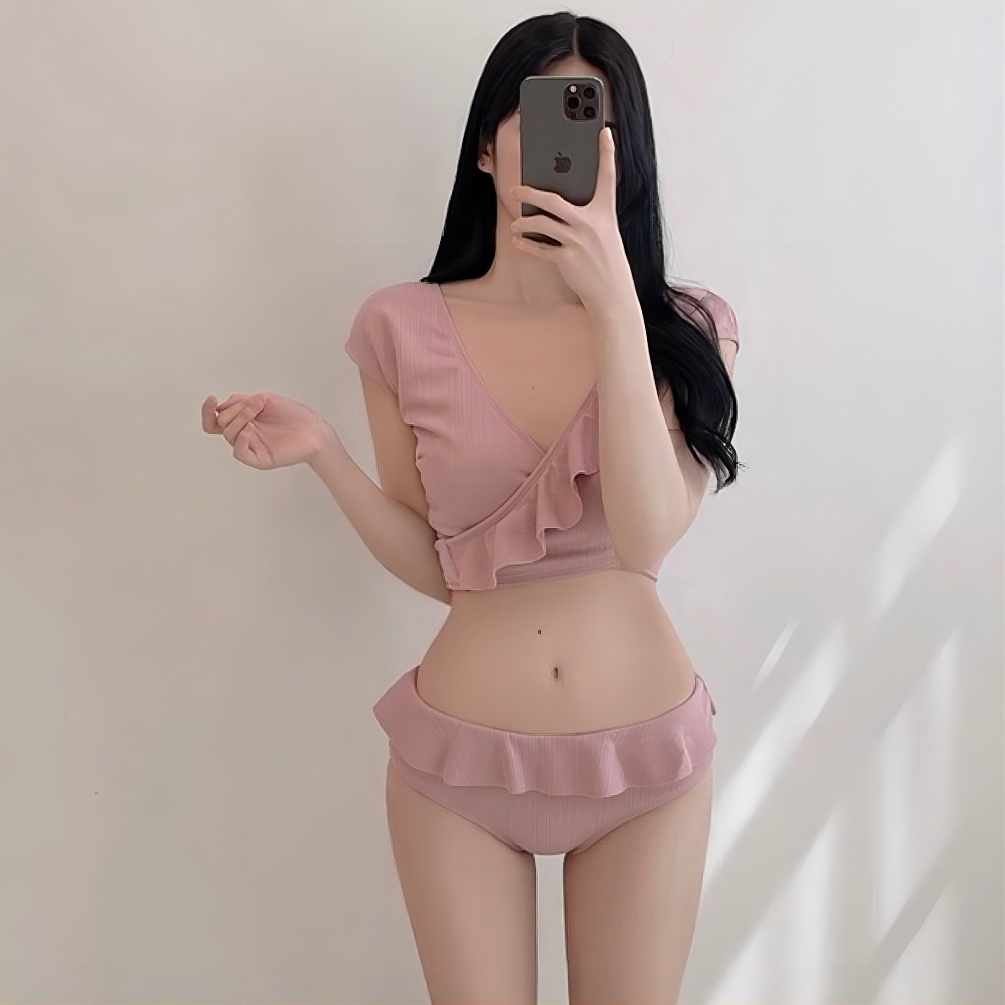 【送料無料】2カラー展開 ショート スリーブ フリル ポイント ビキニ 韓国ガーリー mry000761