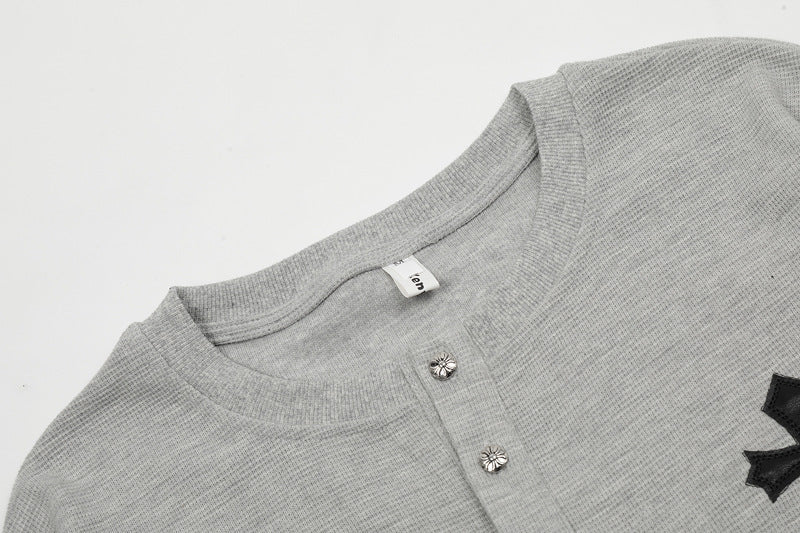 【2color】Grunge Cross Embroidered Long T-shirt mry001646