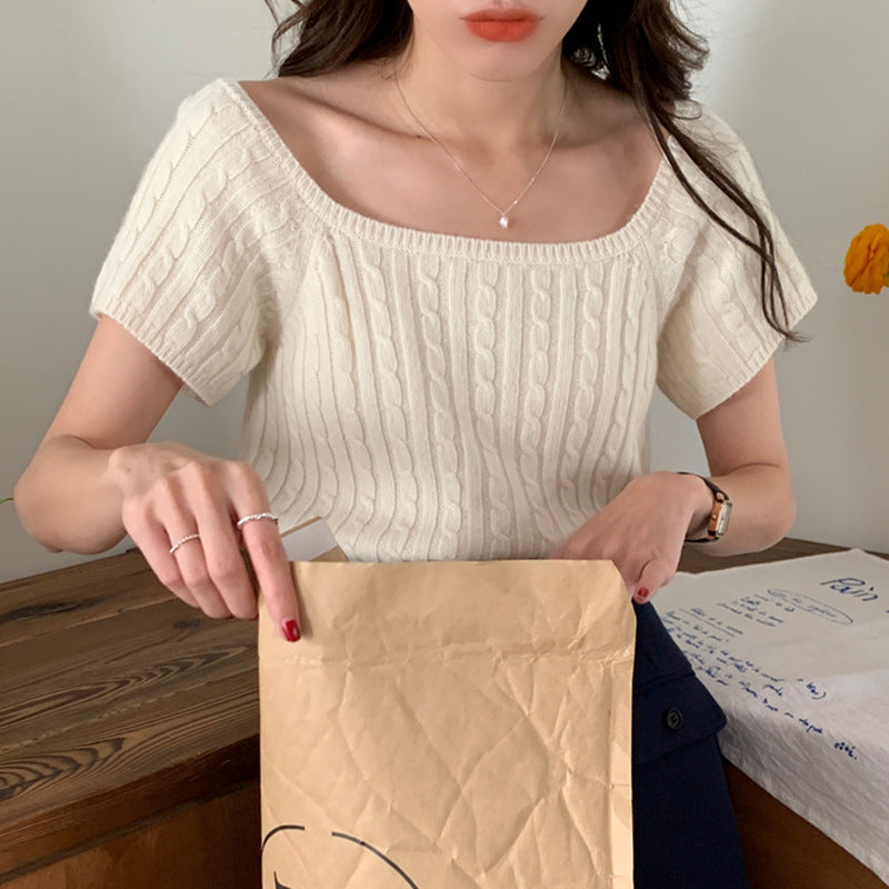 【送料無料】2カラー展開 スリムフィット 半袖 ニット Tシャツmry000636