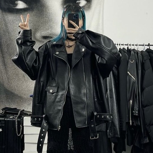 【Taéf】オーバーサイズ ライダースジャケット mry001508