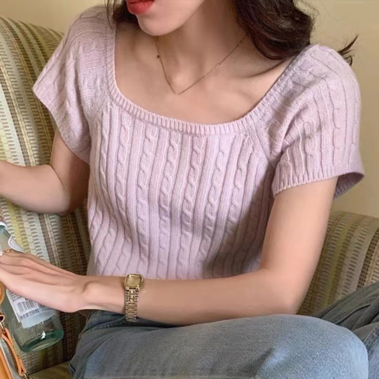 【送料無料】2カラー展開 スリムフィット 半袖 ニット Tシャツmry000636