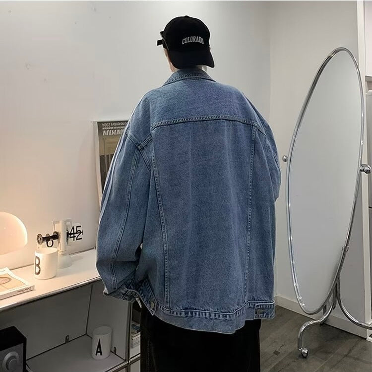 2カラー展開 韓国ストリート 韓国カジュアル ライン入り レトロ デニムジャケット mry001271