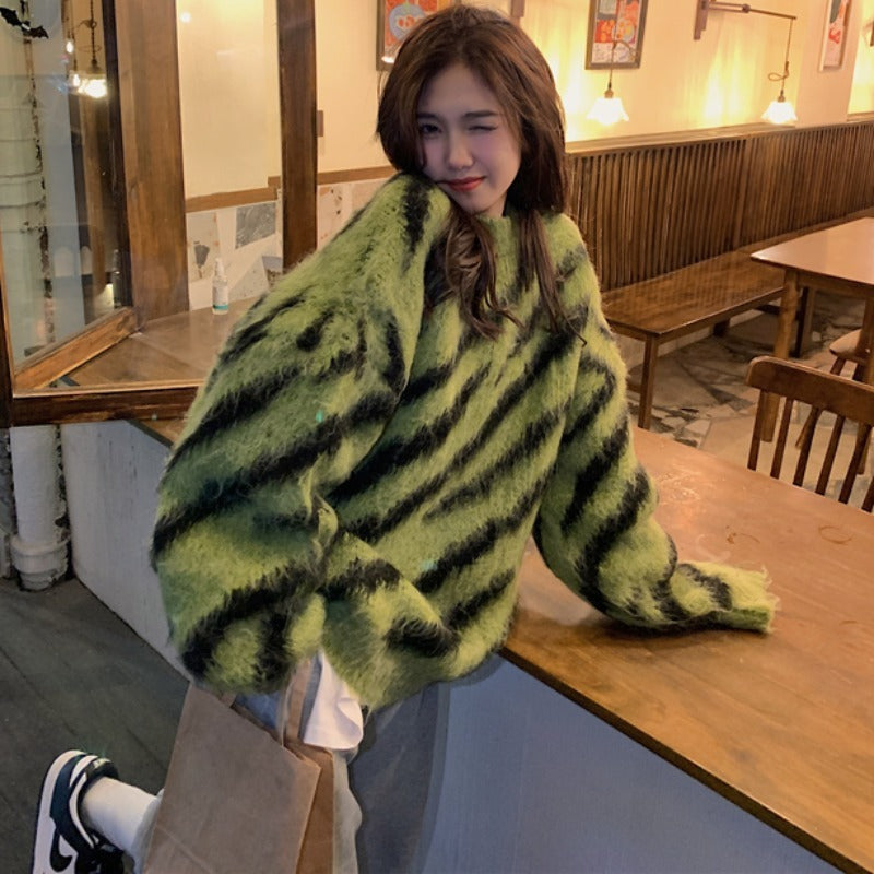 ソフトモヘア ゼブラ柄 セーター mry000455