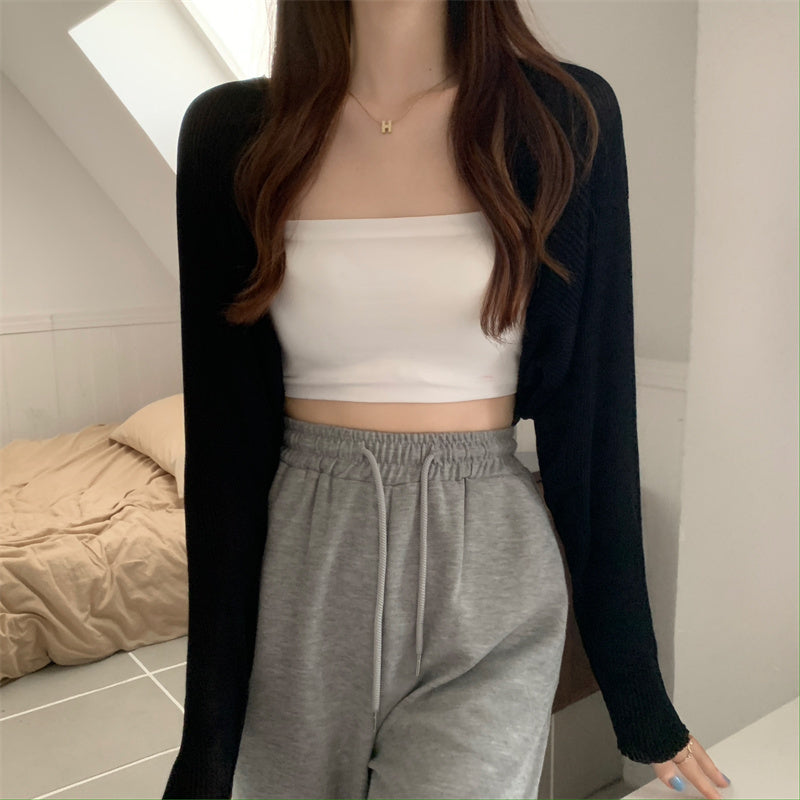 ショートブラウス 薄手ニットカーディガン mry000004