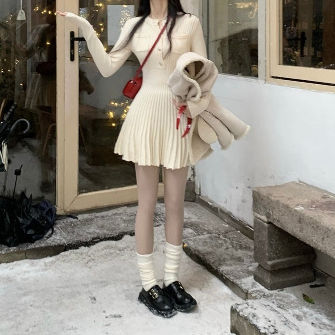 2カラー展開 ニットプリーツワンピース mry001469