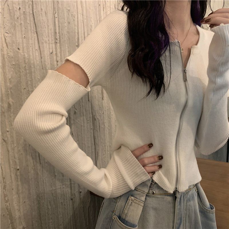 【送料無料】4カラー展開 ジッパー 長袖ニット 夏カーディガン カジュアル ストリート mry000642