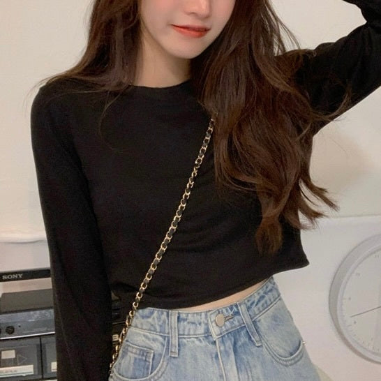 3カラー展開 韓国カジュアル 韓国ストリート シンプル ショート丈 トップ mry001077