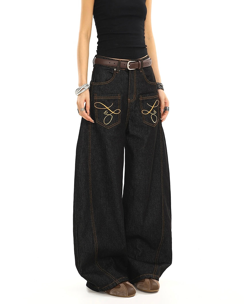 【COVER:FIT】 Embroidered Wide-Leg Denim Pants mry001862