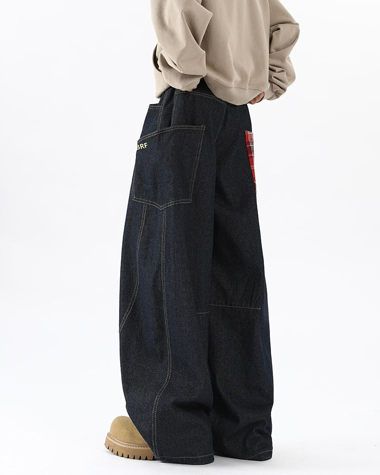 【COVER:FIT】 Plaid Patch Wide-Leg Denim Pants mry001859