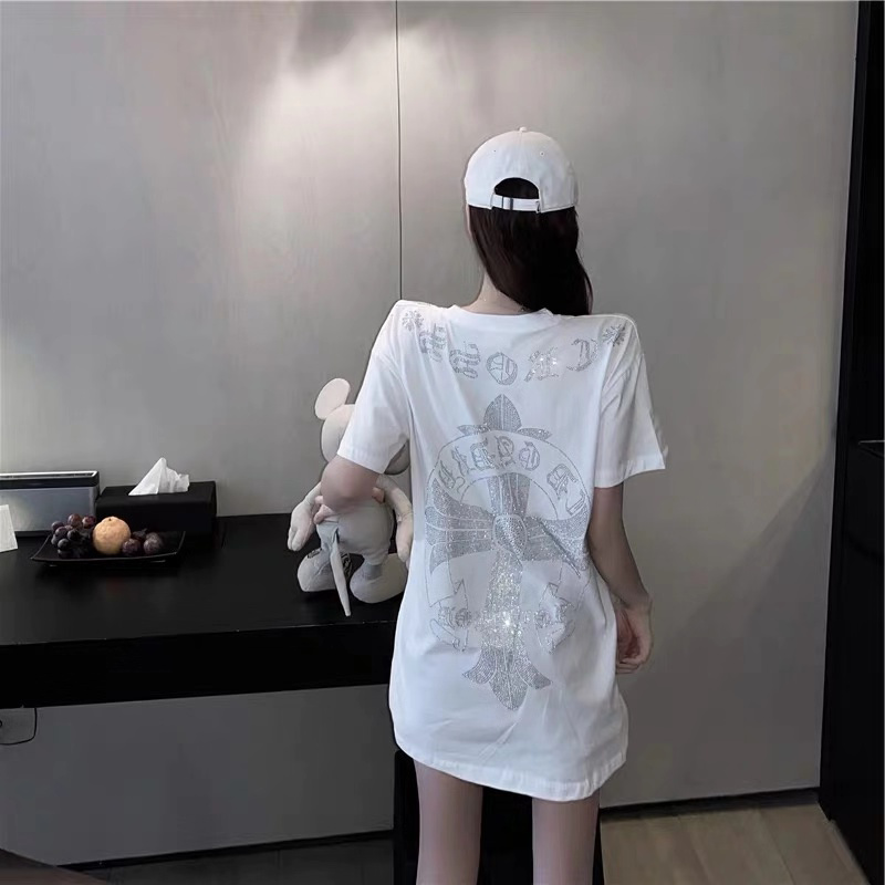 2カラー展開 2023SS クロス ライン ストーン バック プリント Tシャツ 韓国ストリート 韓国カジュアル mry000848