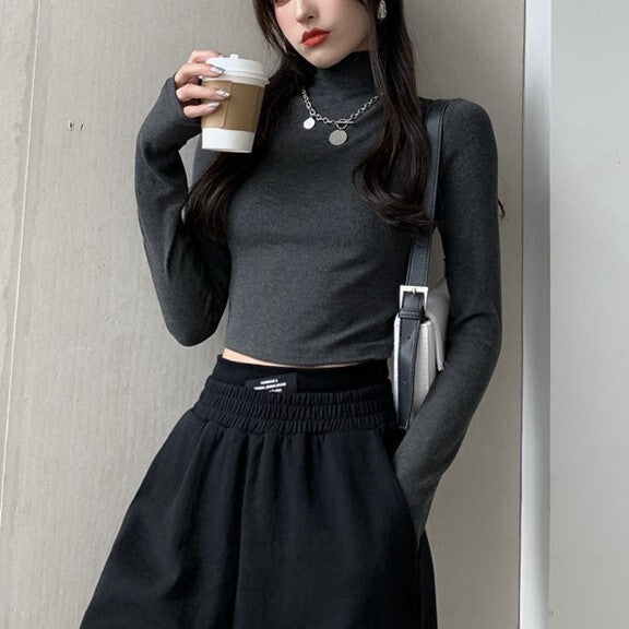 3カラー展開 タートルネック ショートトップ 韓国カジュアル 韓国モード mry000972