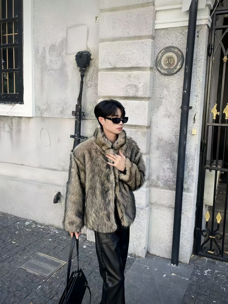 Ash/Gray Brown Mixed Faux Fur Jacket mry001983