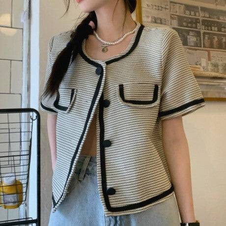 2023SS 韓国フレンチレトロ デザイン ラウンドネック トップス 韓国カジュアル 韓国ガーリー フレンチガーリー mry000729