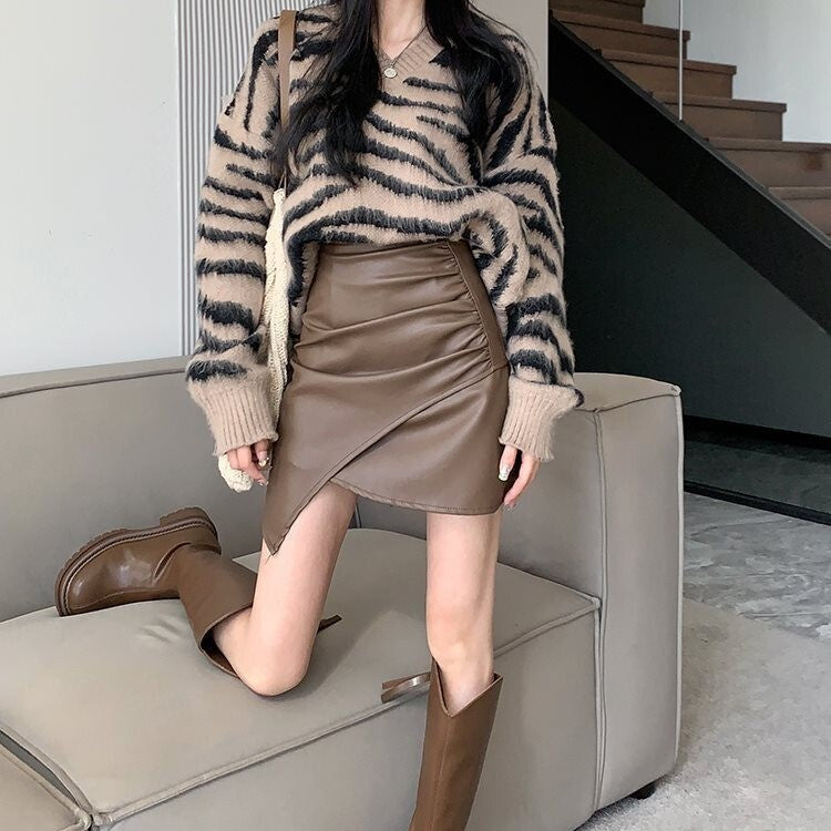 【送料無料】レザースカート 3カラー ホットガール 韓国ガーリー 韓国カジュアル mry000523