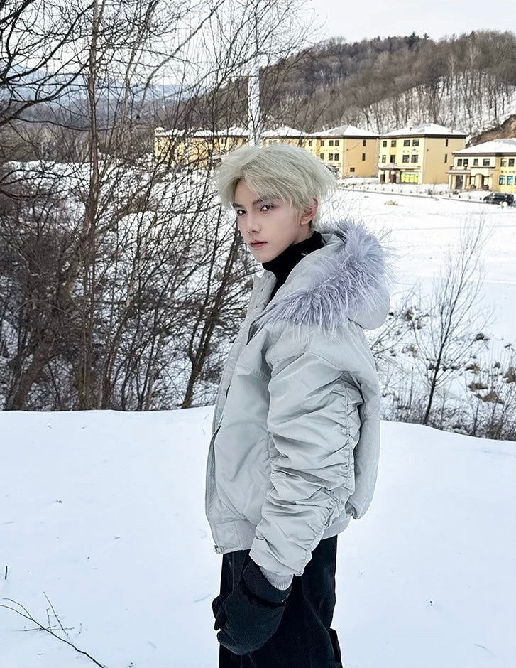 【高品質】Fur Hooded Bomber Jacket mry001984