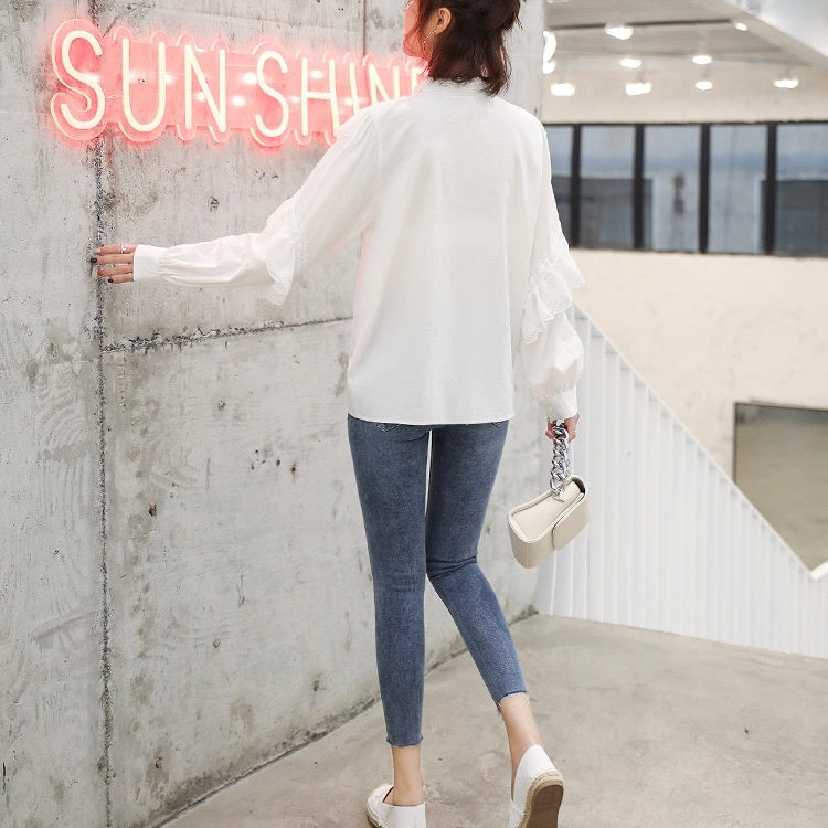 AW レースステッチ スタンドアップカラー フリルシャツ mry000060