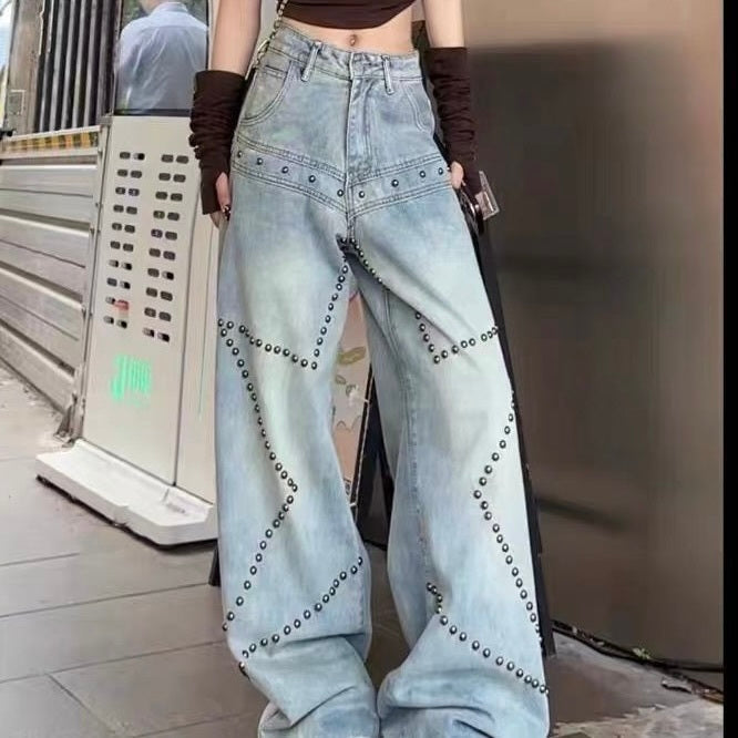 アメリカン 韓国ストリート 韓国カジュアル レトロ デニム生地 ワイドパンツ mry001216