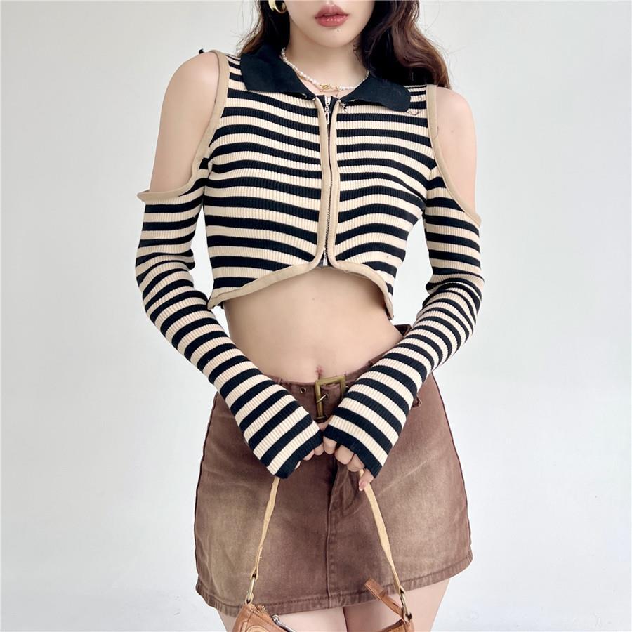 ストライプ オープンセーター mry000303