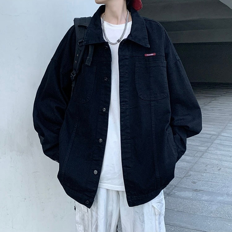 2カラー展開 アメリカン 韓国ストリート 韓国カジュアル レトロ バックプリント デニムジャケット mry001278