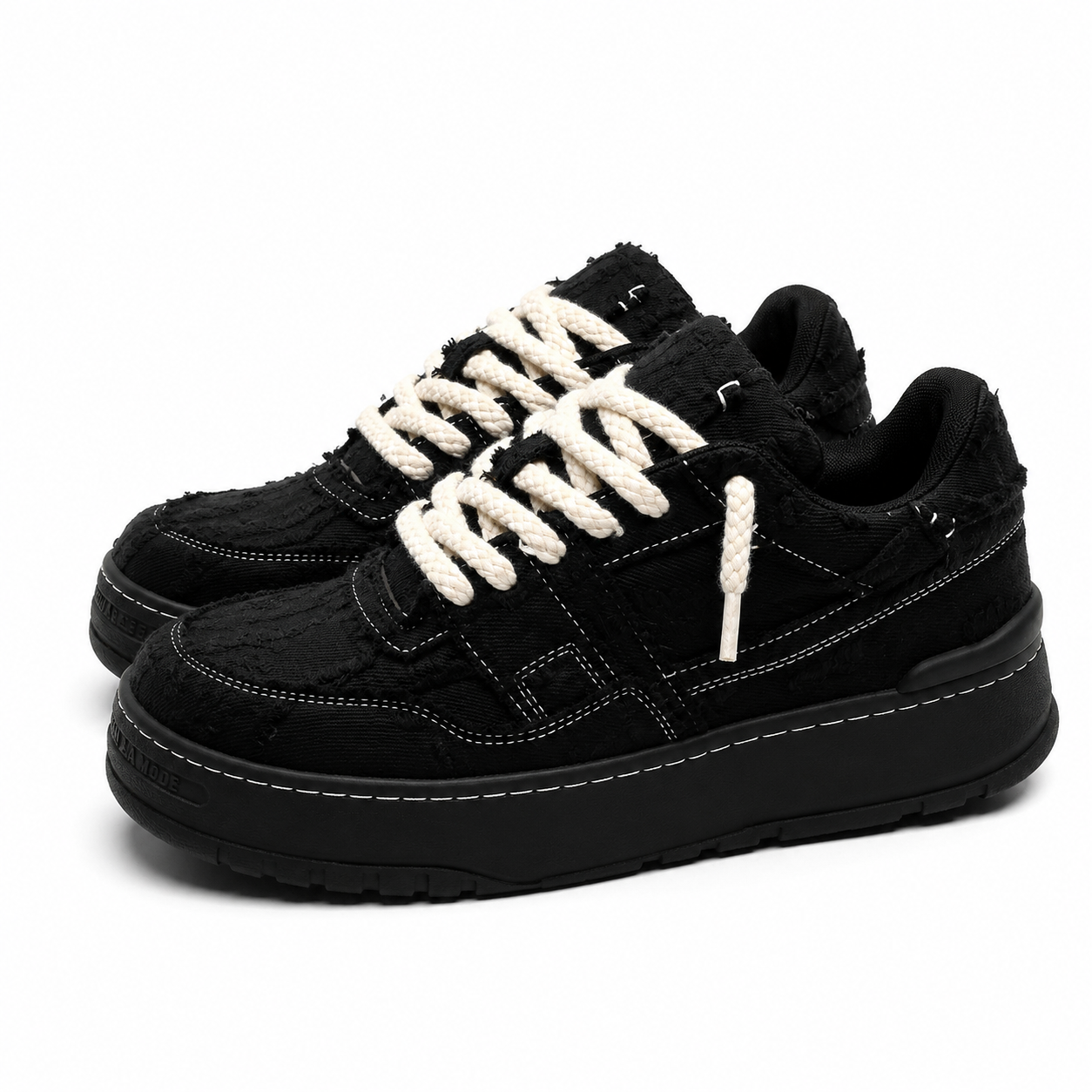 【再入荷】ダメージブラック厚底スニーカー(5.0cm UP)mry002415