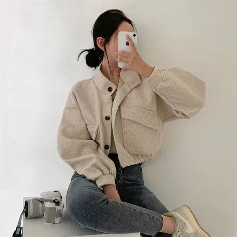 【送料無料】ビッグポケット 3カラー ジャケット ショート丈 春・秋 韓国カジュアル 韓国ガーリー mry000555