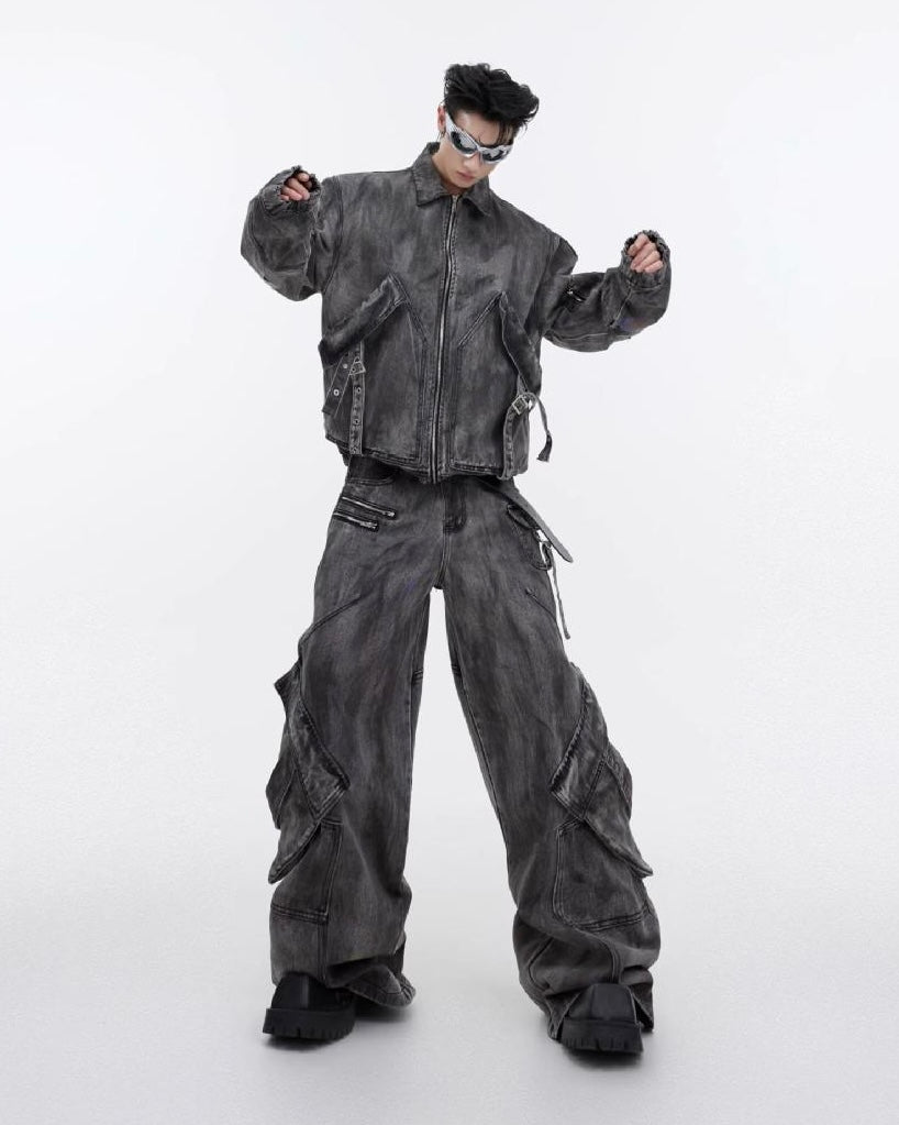 Set-Up Washed Black Utility Jacket & Cargo Pants mry001809