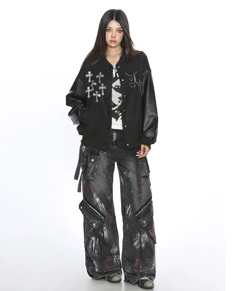 Cross Rhinestone Varsity Jacket mry002014